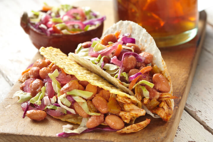 Chicken and Pinto Tacos with Pickled Onion Slaw